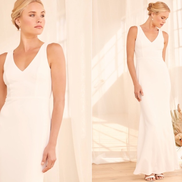 LULU's Bridal Modern Sexy Chic Minimalist Mermaid Trumpet Maxi Dress NWOT - Picture 4 of 5